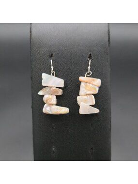 Sterling Silver Mother of Pearl Shell Chip Stacked Dangle Earrings A9006